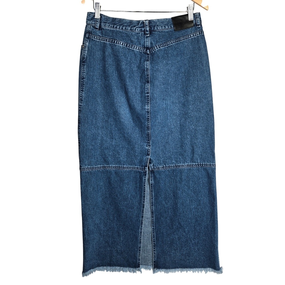 Lauren Jeans Co Ralph Lauren Blue Denim Maxi Skirt‎ Raw Hem Size 14 - Picture 2 of 8